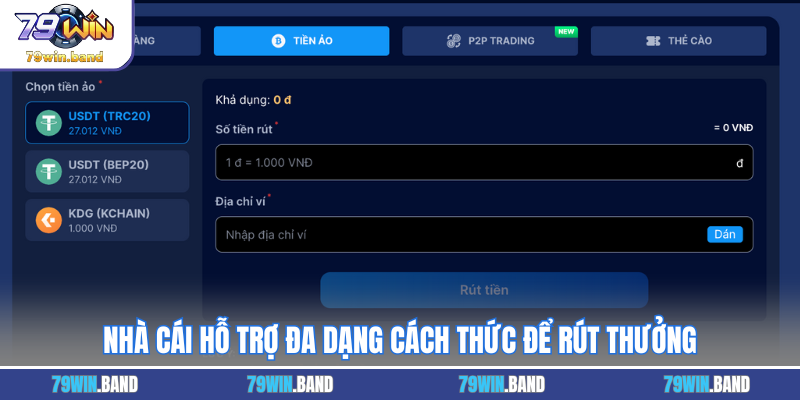 Nhà cái hỗ trợ đa dạng cách thức để rút thưởng